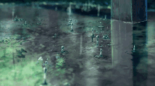 a painting of rain drops falling on a puddle of water