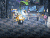 a cartoon character in a room with var 1 and var 2 displayed