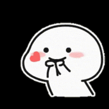 a white cartoon character is holding a red heart in his mouth .