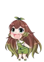a drawing of a girl with long brown hair and green leaves