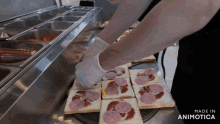 a person is making sandwiches in a kitchen and the sandwiches are made in animotica