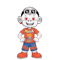 a cartoon character is wearing an orange manga shirt