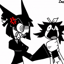 a black and white drawing of a cartoon character with the name zach on the bottom