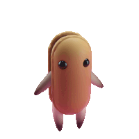 a cartoon character looks like a hot dog with big eyes and a long tail