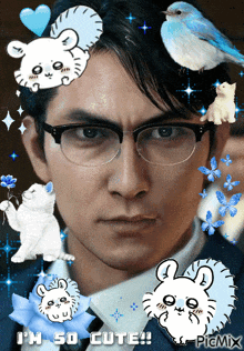 a picture of a man with glasses and the words i 'm so cute picmix
