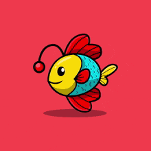 a cartoon drawing of a colorful fish with a long tail