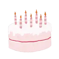 a pink birthday cake with candles that are lit up