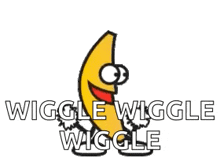 the logo for wiggle wiggle wiggle is a banana with arms and legs .