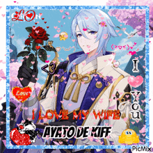 a picture of a man holding a rose with the words i love my wife