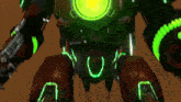 a robot with glowing green lights on it 's body