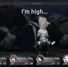 a screenshot of a video game with the words apologize i 'm high