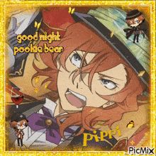 a picture of a man in a hat with the words good night pookie bear