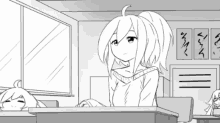 anime girl tired computer drawing