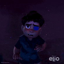 a boy with a blue patch on his eye is in a disney pixar movie called elio
