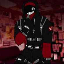 a drawing of a person wearing a black hoodie with the number 40 on the sleeve