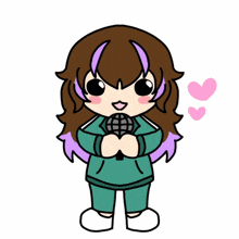 a cartoon character with purple hair and blue eyes