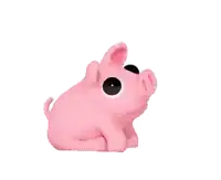 a pink pig with big black eyes is sitting on a white background .