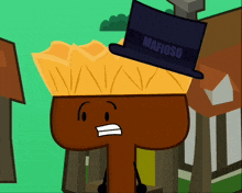 a cartoon character is wearing a top hat that says mafioso