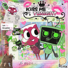 a collage of cartoon characters with the words kiss me tonight on the top