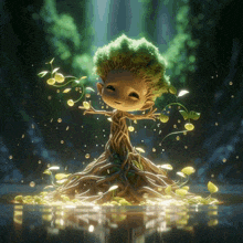 a cartoon tree with roots and leaves is sitting in the water