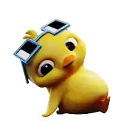 a yellow cartoon duck wearing sunglasses and holding a red heart
