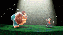 a video game scene with a monkey and a girl fighting each other