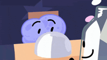 a cartoon character with a smiley face is sitting on a table