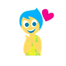 a cartoon character with blue hair and a pink heart behind him