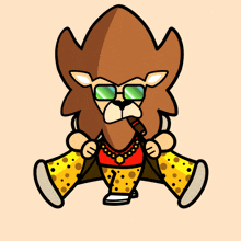 a cartoon lion wearing sunglasses and leopard print pants