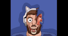 a cartoon drawing of a man with a fish in his mouth