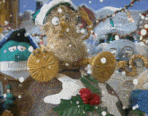 a stuffed animal wearing a santa hat is sitting on a christmas tree