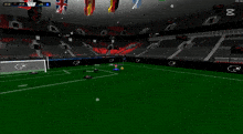 a soccer game is being played in an empty stadium with a capcut logo on the bottom
