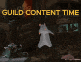 a poster for guild content time shows a rat dancing in front of a sign that says last of the rats