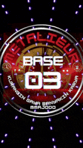 a logo for metalteur base 03 with purple lights around it