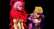 a couple of anime characters are standing next to each other .