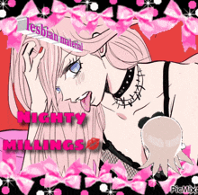a picture of a girl with the words lesbian material nighty killings