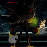 a video game scene with a red object in the foreground and a green object in the background
