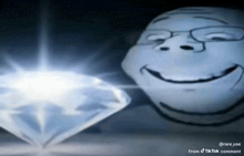 a cartoon face with glasses and a diamond behind it
