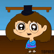 a cartoon character with a top hat on his head and the name topher below him