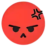 a red circle with an angry face and a cross on it .