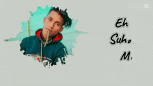 a young man wearing a black hoodie with the words " eh suhoon mila " on the bottom