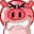 a close up of a red pig 's face with a black nose .