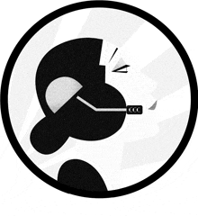 a black and white illustration of a person wearing a headset with the letters ccc on it