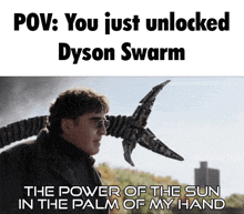 a picture of a man holding a dyson swam with the caption " you just unlocked dyson swam "