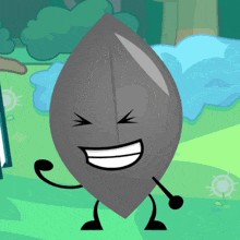 a cartoon of a leaf with arms and legs is smiling
