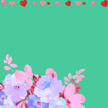 a green background with pink and blue flowers and the words " اللهم صل وسلم وبارك على "