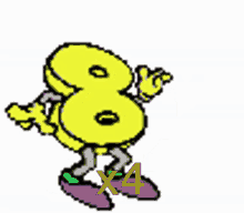 a pixel art drawing of a yellow ball with a red x4