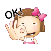 a cartoon girl with a pink bow on her head is giving an ok sign