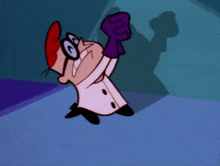 dexter from dexter 's laboratory is holding a purple object