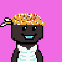 a pixel art drawing of a bear with a rainbow mouth